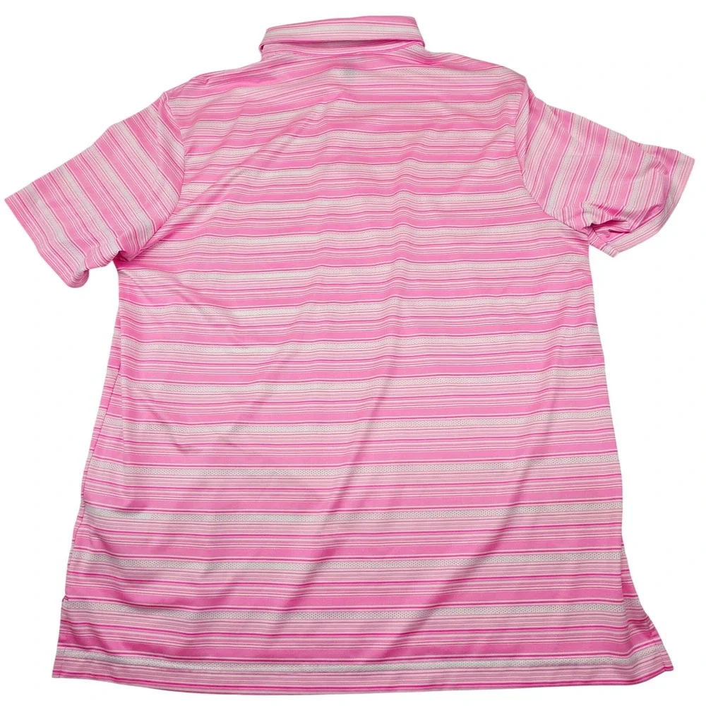 Adidas Polo Shirt Mens XL Pink White Striped Primegreen Golf‎ Short Sleeve